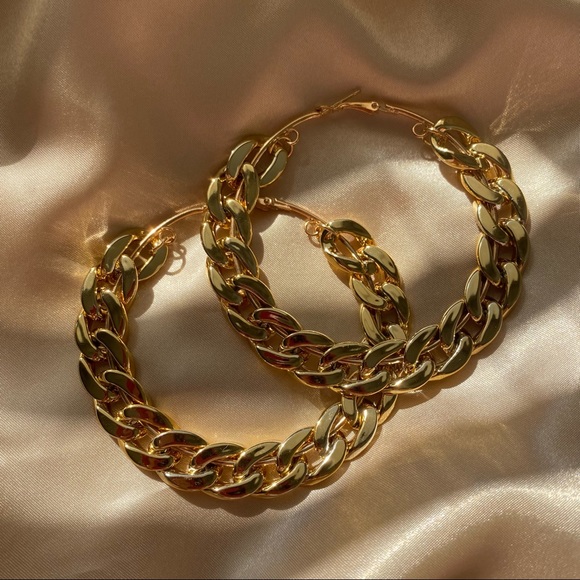 💕Last one Urban Chic Golden Chain Hoops Earrings - Picture 4 of 14
